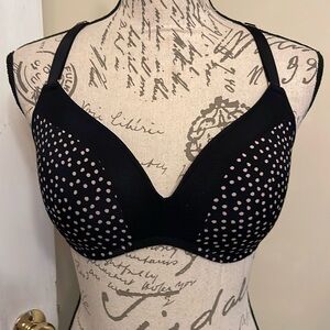 LIVELY Painted Polka dot pink n Black No Wire Push Up Convertible Bra Size 34D